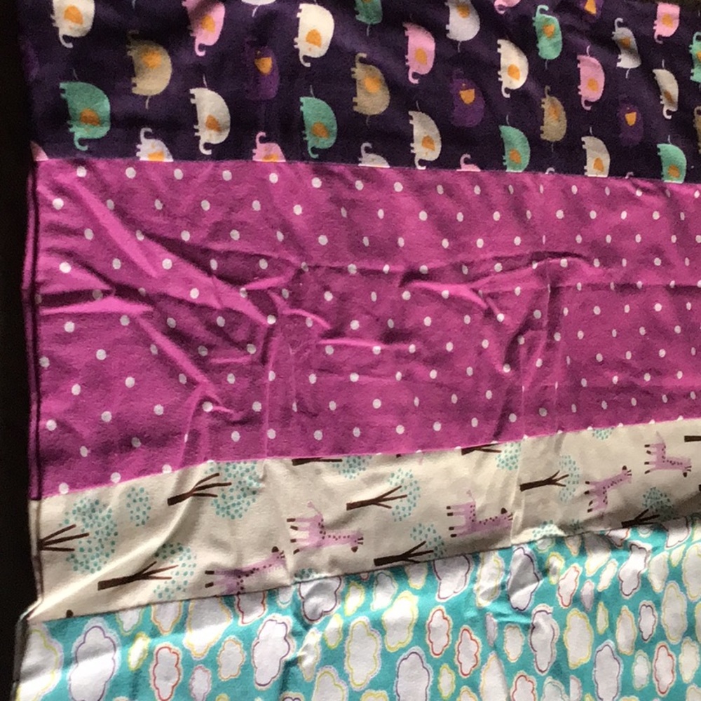 Flannel pillowcase elephants giraffes purple cloud